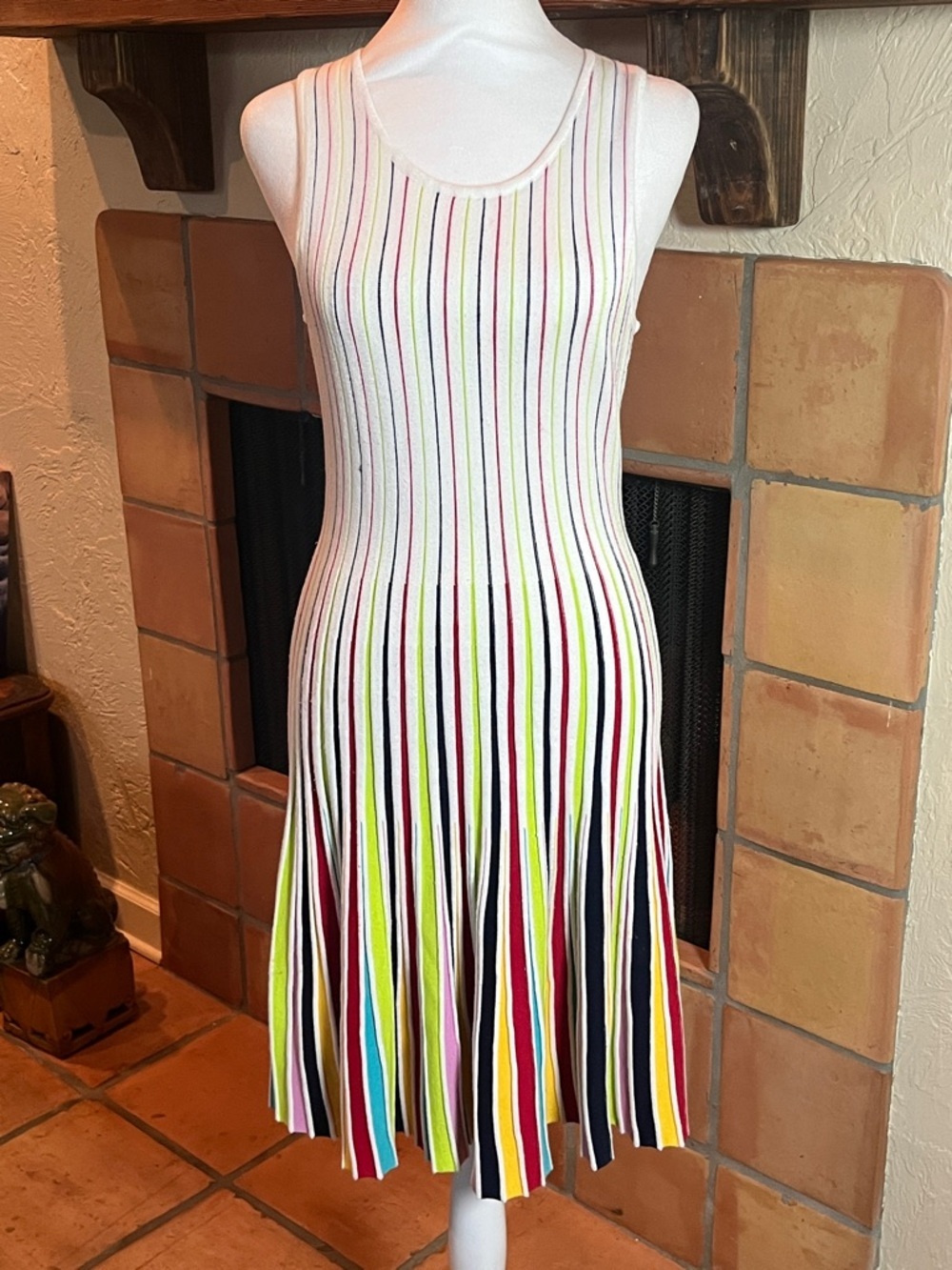 Milly White/Multicolor Godet Stripe Fit & Flare Dress, size S